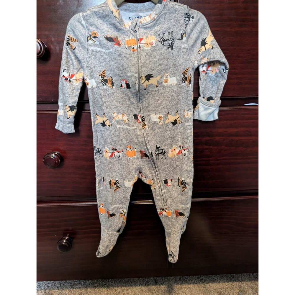 Old Navy Howl-oween Double Zipped Footie PJs 6-9M